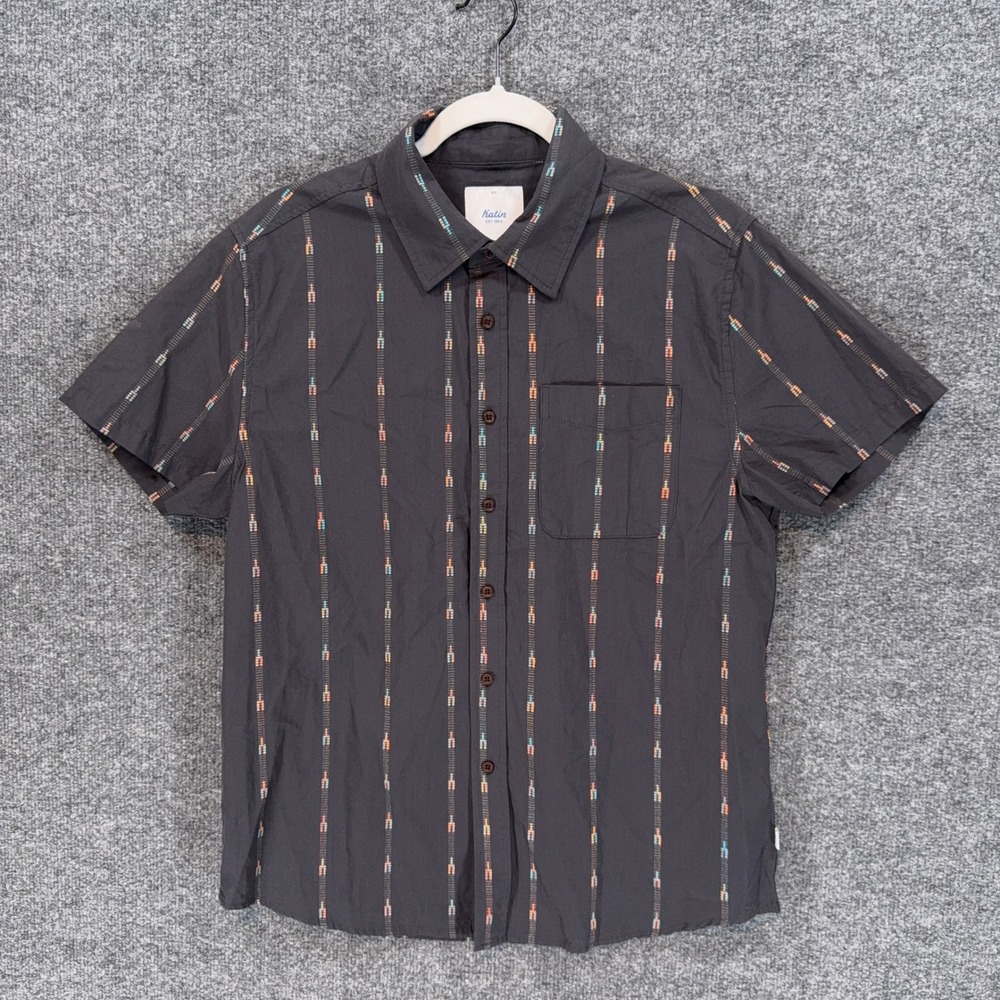 Katin Shirt Mens Small Black Vertical Geometric Stripe Surf Skater Button Up